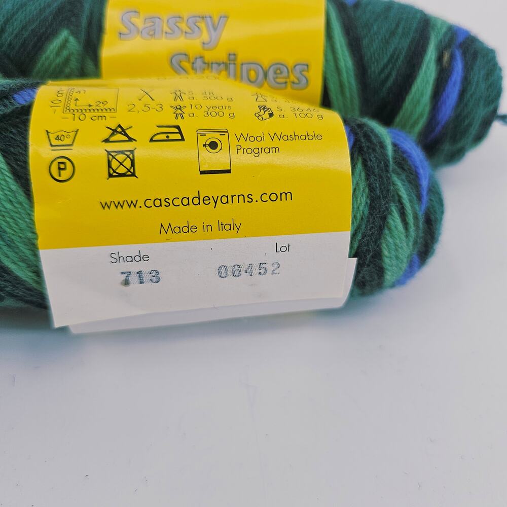 2 Cascade Yarns Sassy Stripes self-striping sock yarn green blue 713 Merino Wool - Picture 2 of 4